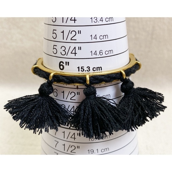 Madewell Black Tassel Fringe Gold Bangle Bracelet - Picture 3 of 4